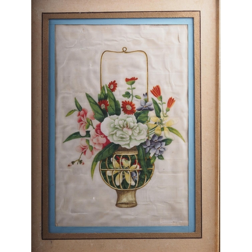 98 - A pair of 19th century Chinese watercolours on pith paper, still life studies, in painted frames