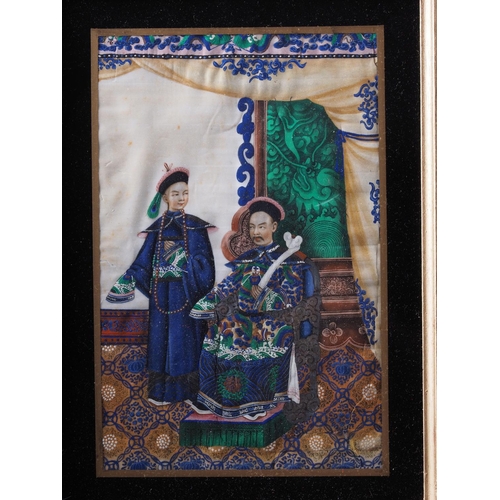 99 - A pair of 19th century Chinese watercolours on pith paper, Mandarins with attendants, in painted fra... 