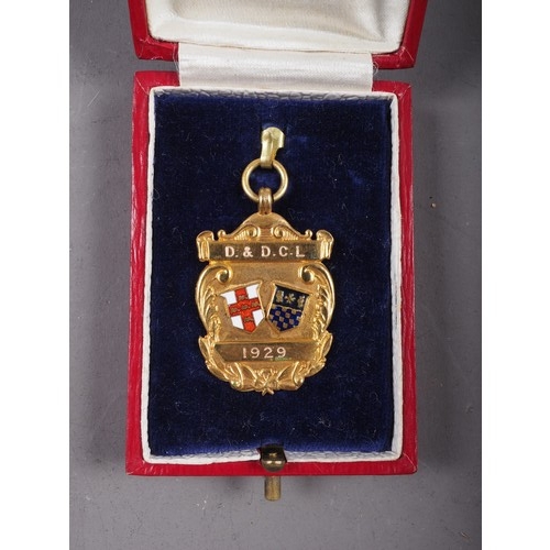 443 - A 9ct gold and enamelled medal, 9.2g, in fitted case