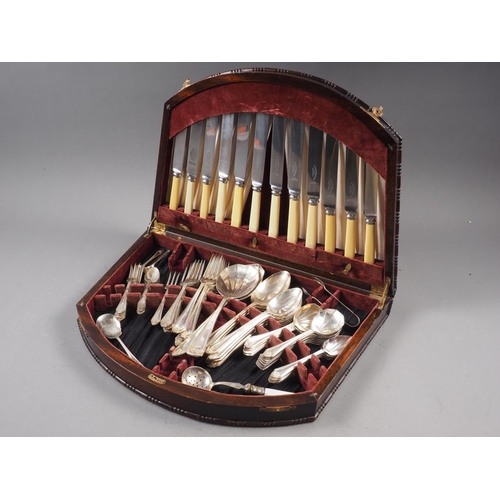 300 - A canteen of Demontford silver plate cutlery with inset inscription, 