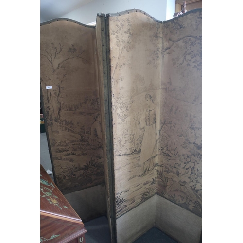 587 - A 19th century four-section room divider with Jacquard embroidery after Debat-Pons