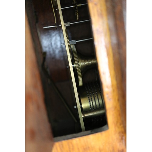 132 - A GWR single fusee wall clock, in oak case (formerly at Reading Station) with LMS brass plate, 16