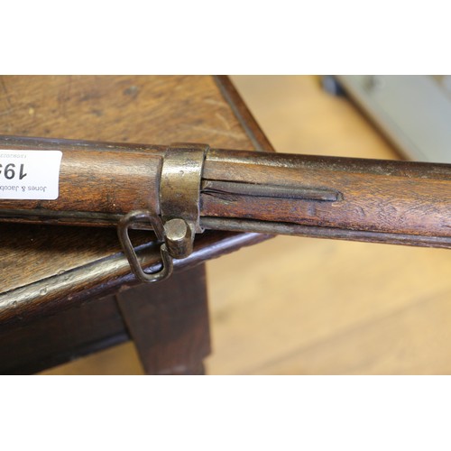 195 - A percussion cap musket with hardwood stock, barrel 58