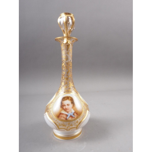 14 - A 19th century Austrian enamelled, gilt and overlaid scent bottle with floral panels, portrait and s... 