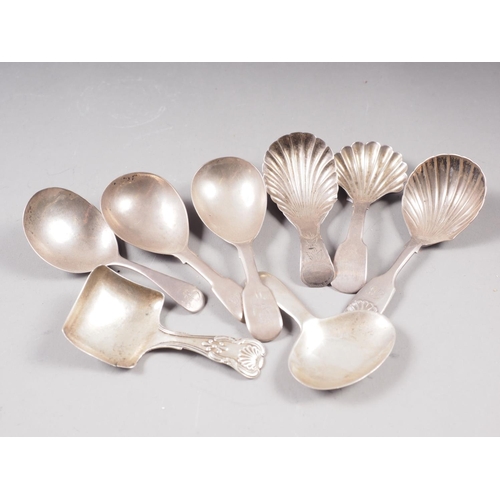 146 - A Georgian shell-shaped caddy spoon, two similar caddy spoons and five other silver caddy spoons, 3.... 