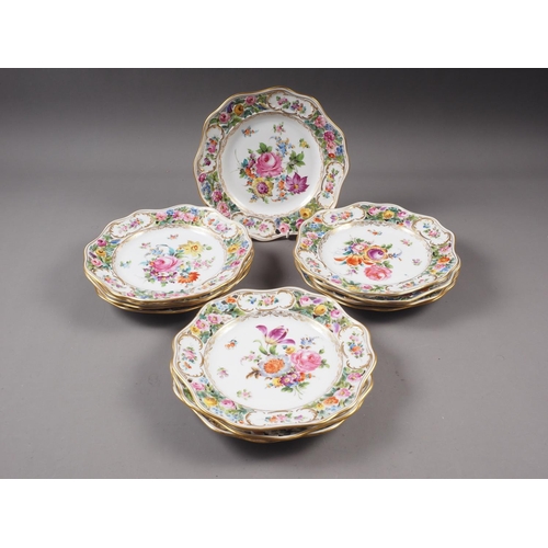 4 - A set of twelve Dresden porcelain cabinet plates with pierced borders and hand painted floral decora... 