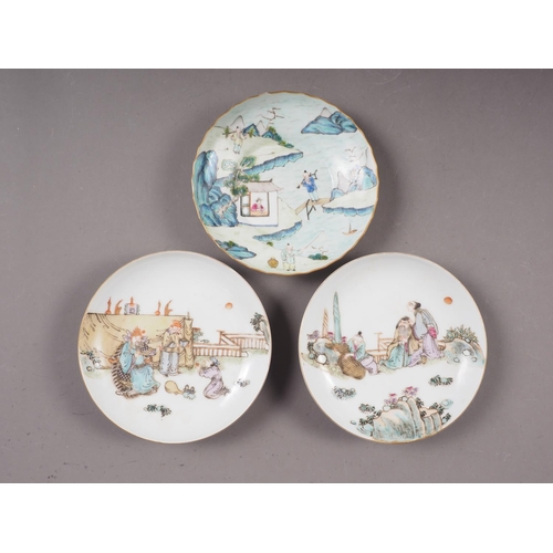 44 - A Chinese famille verte porcelain bowl with harbour scene and poem, 6 1/4