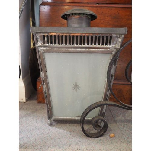 433 - A late 19th century copper wall light with frosted glass panels, 18