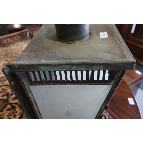 433 - A late 19th century copper wall light with frosted glass panels, 18