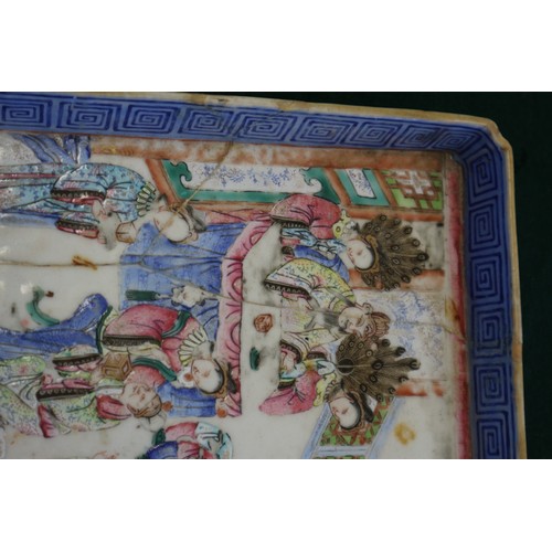 44 - A Chinese famille verte porcelain bowl with harbour scene and poem, 6 1/4