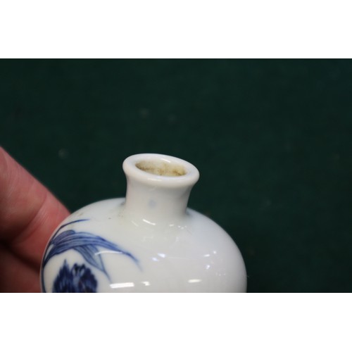 41 - A Chinese blue and white porcelain miniature vase, decorated bird and fish, six-character mark to ba... 