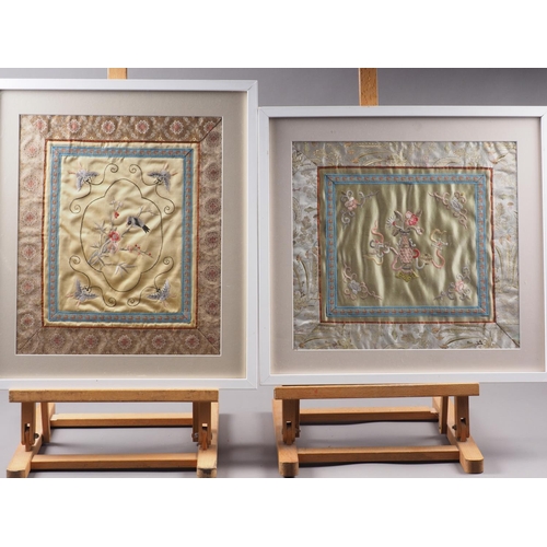 244 - Two Chinese silk embroidered panels, 13