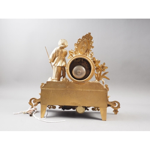 169 - A 19th century gilt and porcelain mounted mantel clock with eight-day striking movement and harveste... 