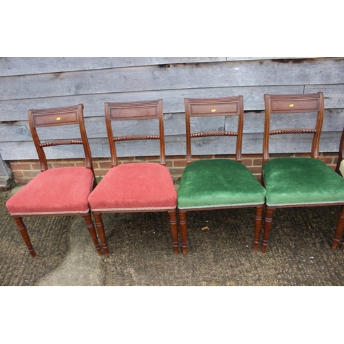 487 - A Harlequin set of six rope twist bar back dining chairs with stuffed over seats, on turned supports... 