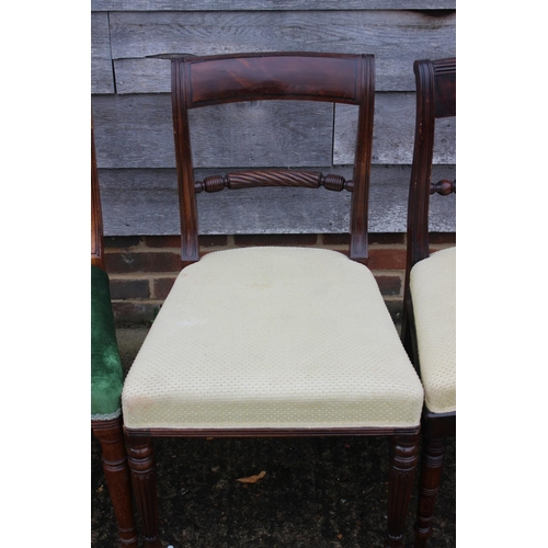 487 - A Harlequin set of six rope twist bar back dining chairs with stuffed over seats, on turned supports... 