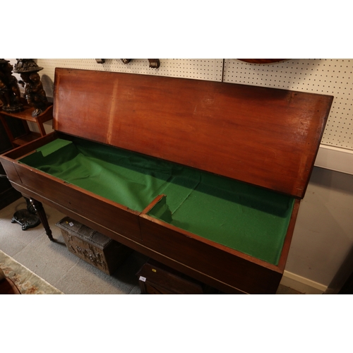 524 - An early 19th century mahogany box and ebony strung square piano case, on reeded castored supports, ... 