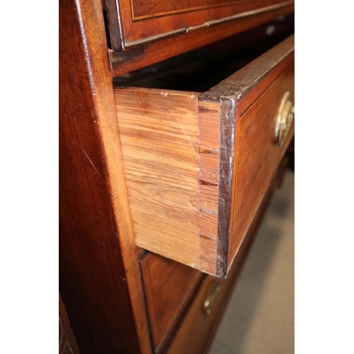 526 - A Georgian mahogany satinwood box and ebony strung secretaire bookcase, the upper section enclosed a... 