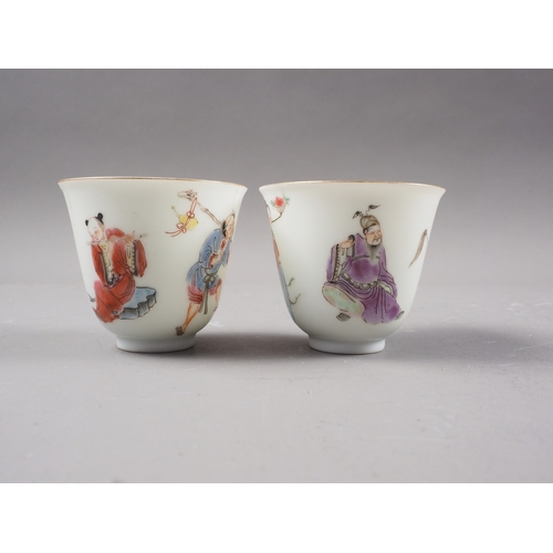 116 - A pair of Chinese porcelain wine cups each decorated four figures, seal mark to base, 2