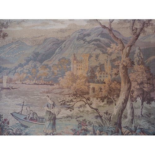 243 - A Jacquard woven tapestry panel, view of Lake Geneva?, 29