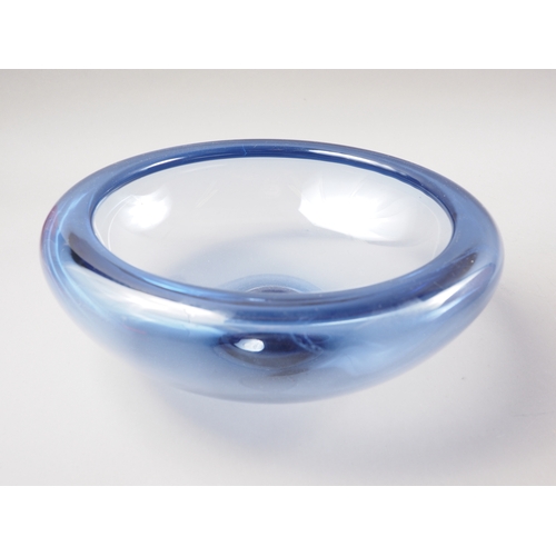 25 - A Holmegaard studio blue glass shallow bowl, number 290411, 10