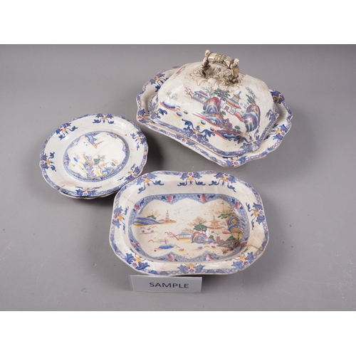 34 - A Copeland & Garrett late Spode part combination service with Oriental landscape decoration (ext... 