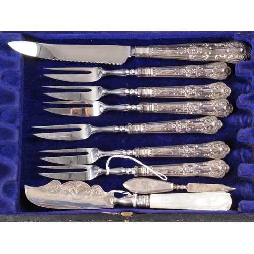 355 - A silver mounted magnifying glass, six silver handled pastry forks, a silver handled butter knife, t... 