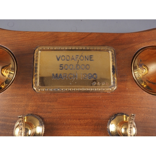 359 - A mahogany and silver gilt mounted ink stand with Vodafone presentation plaque