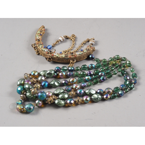 369 - A haematite bead necklace, an iridescent bead necklace and other jewellery