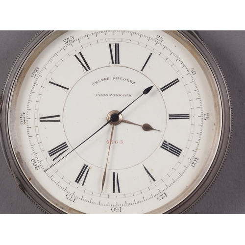 373 - A Victorian silver cased centre seconds chronometer with white enamel dial and Roman numerals