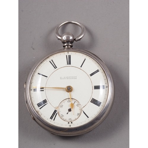 374 - Two Victorian silver cased open faced pocket watches with white enamel dials and Roman numerals