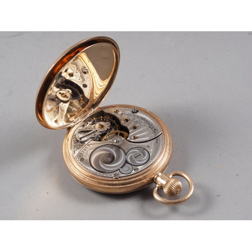 375 - A Rockford Watch Co, 9ct gold cased full hunter pocket watch with white enamel dial, Roman numerals ... 