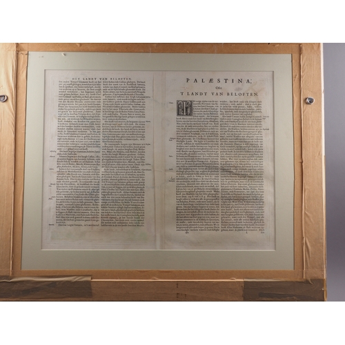 439 - A 17th century map of Palestine after Blaeu, in double sided glass mount and strip frame