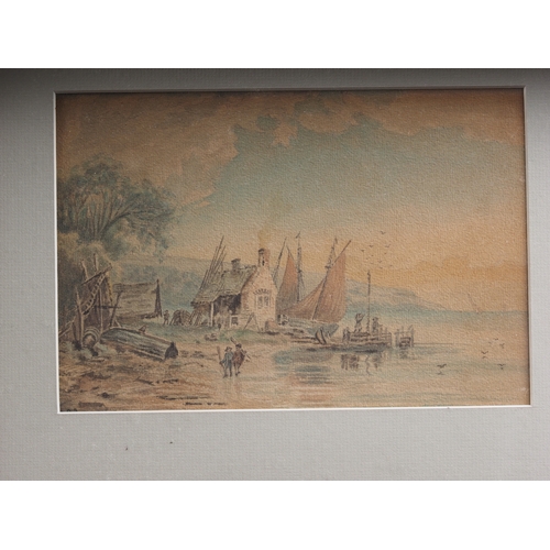 451 - A watercolour study of a square rigged ship at dusk, 6 1/4