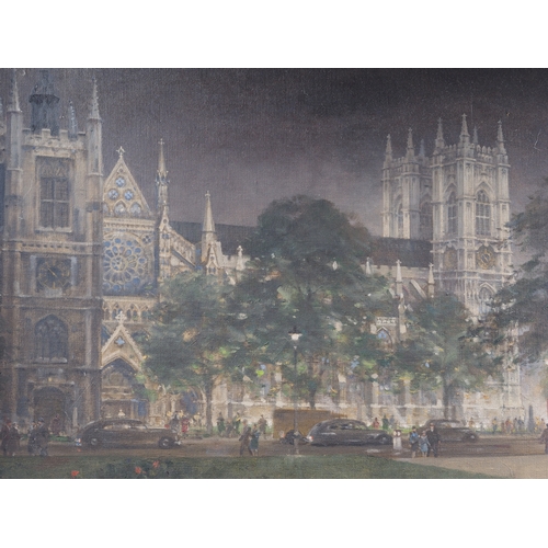 471 - †Charles Eddowes Turner: oil on canvas faced board, view of Westminster Abbey, used for 1954 Dunlop ... 