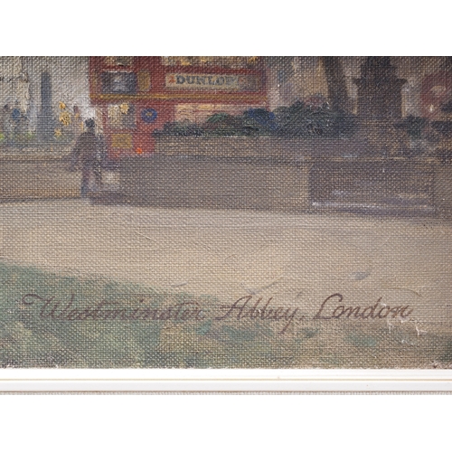 471 - †Charles Eddowes Turner: oil on canvas faced board, view of Westminster Abbey, used for 1954 Dunlop ... 