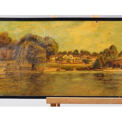 476 - E Hunt: oil on board, view of the Great House and bridge, Sonning, 9 1/4