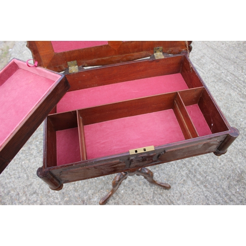 488 - A late 19th century carved walnut and parquetry shape top work table with part fitted interior, on t... 