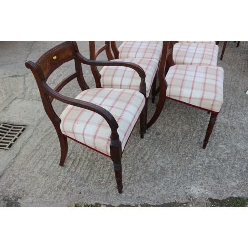 504 - A set of eight early 19th century mahogany bar back dining chairs with stuffed over seats, upholster... 