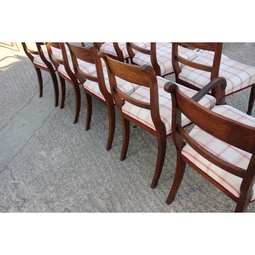 504 - A set of eight early 19th century mahogany bar back dining chairs with stuffed over seats, upholster... 