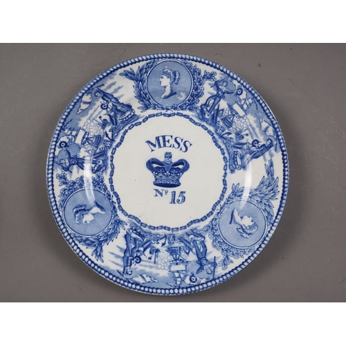 53 - A collection of eight 19th century blue and white naval mess plates, messes 4, 14, 15, 45, 59, 62 an... 