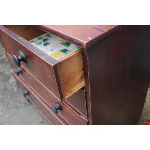 530 - A late 19th century mahogany chest of two short and three long graduated drawers, with ebonised knob... 