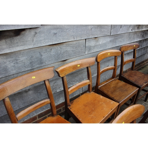 531 - A Harlequin set of six Welsh 19th century oak bar back dining chairs with panel seats and stretchere... 