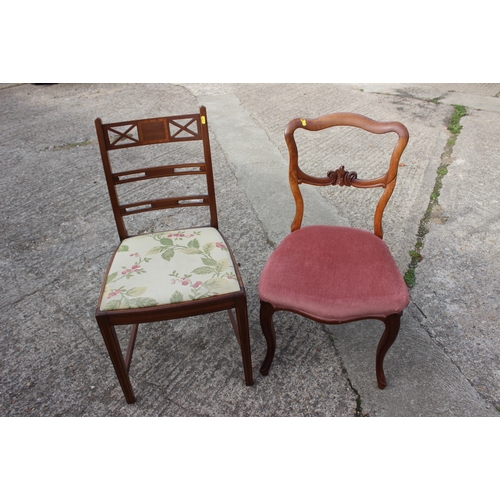 601 - An Edwardian mahogany and inlaid side chair, a cameo back side chair and a Victorian walnut side cha... 