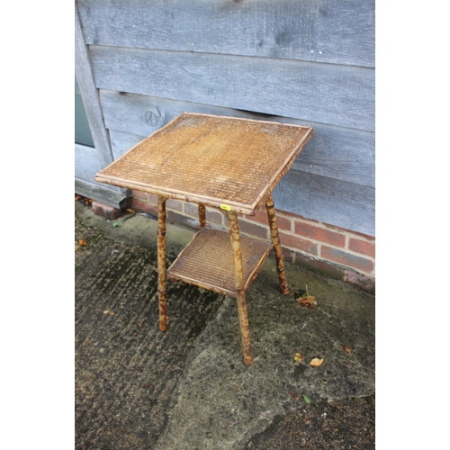 624 - An early 20th century bamboo and lacquered two-tier occasional table, on splay supports and a simila... 