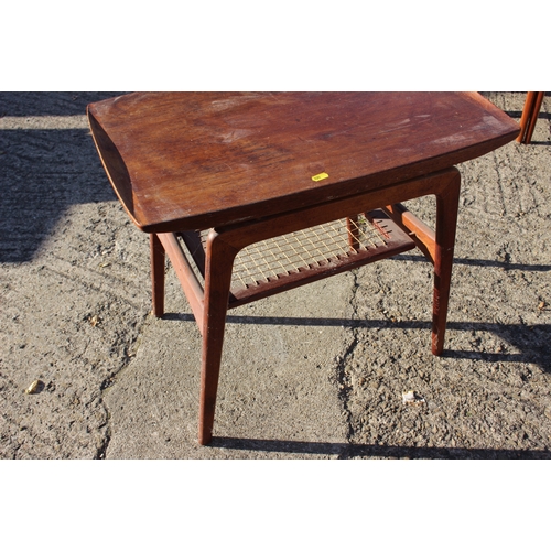 649 - A mid century Danish teak two-tier occasional table, with string undertier on splay supports, 25 1/2... 