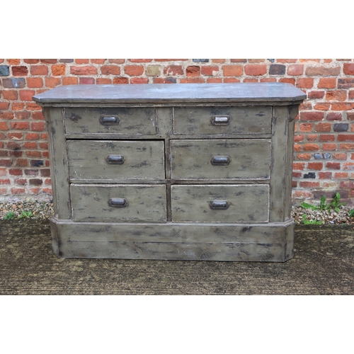 661 - A grey painted pine chest of six drawers with canted corners and zinc top, 55