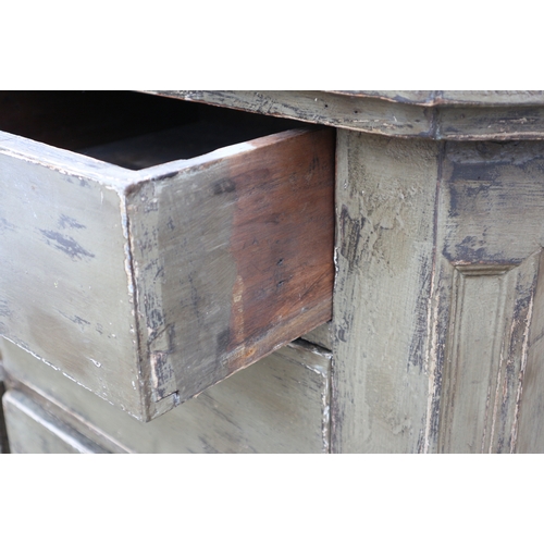 661 - A grey painted pine chest of six drawers with canted corners and zinc top, 55