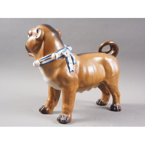 9 - An early 20th century Continental porcelain model of a pug, 9 1/2