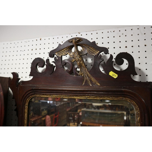 558 - A carved gilt framed wall mirror of 18th century design with Hoho bird crest, bevelled plate 22