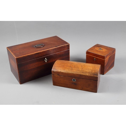 211 - A 19th century mahogany and kingwood banded tea caddy, 4 1/2